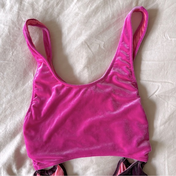 VS Pink vintage style pink/mulberry colored velvet cut out swimsuit. Size Small - Picture 8 of 11